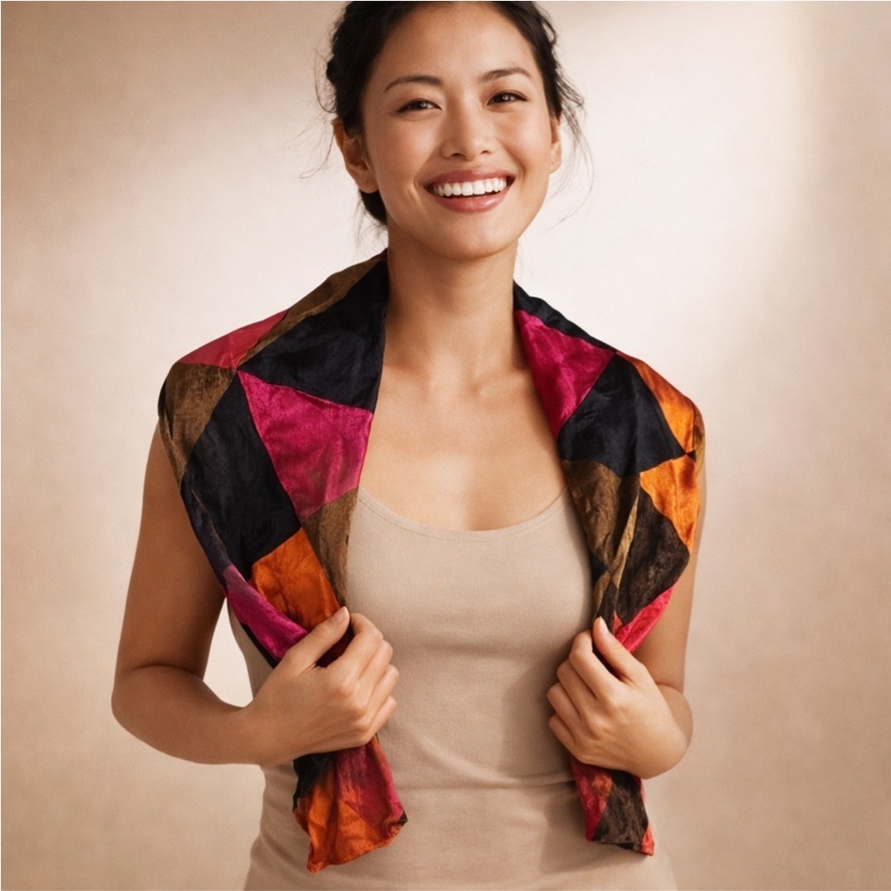Geometric Velvet Scarf | Pink Orange Black Luxe Statement Piece